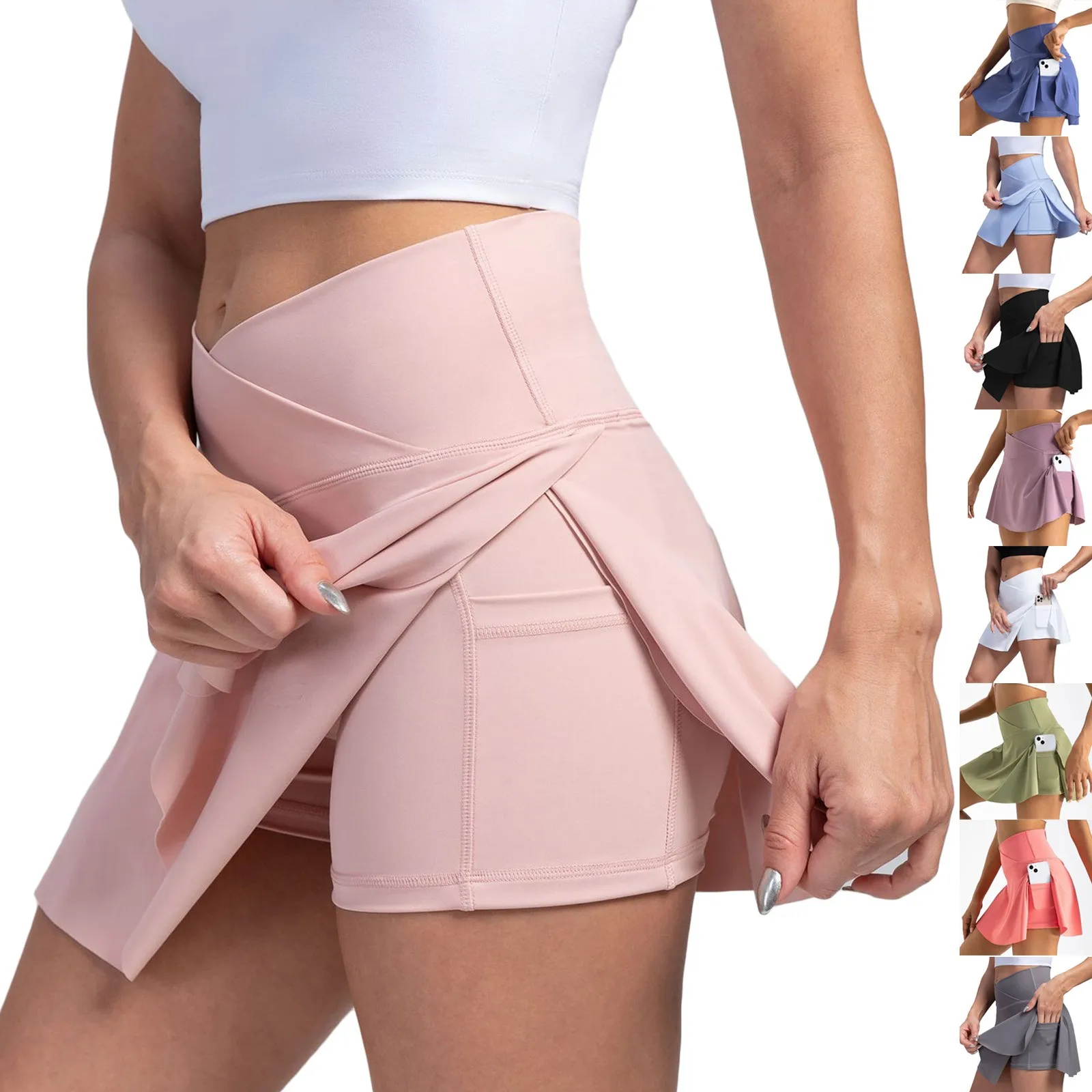 2024 hot sale Women\'s Sports Short Skirt Yoga Shorts Skirt With pocket Tennis Skirts Outdoor High Waisted Yoga Skirt faldas