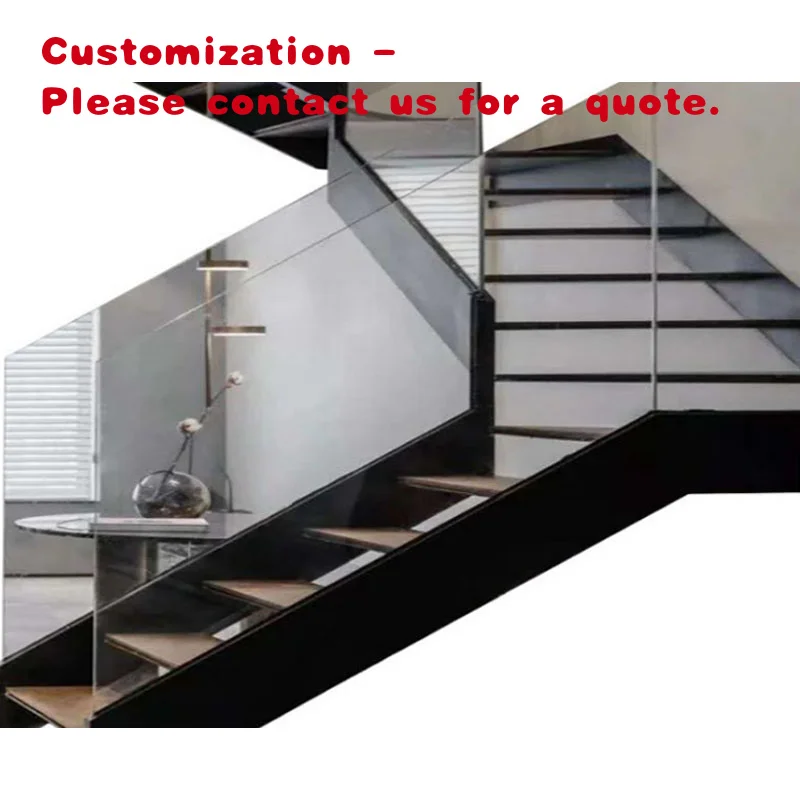 

custom.Modern Indoor Staircase Glass Stair with Wood Step Floating Straight Staircase Designs