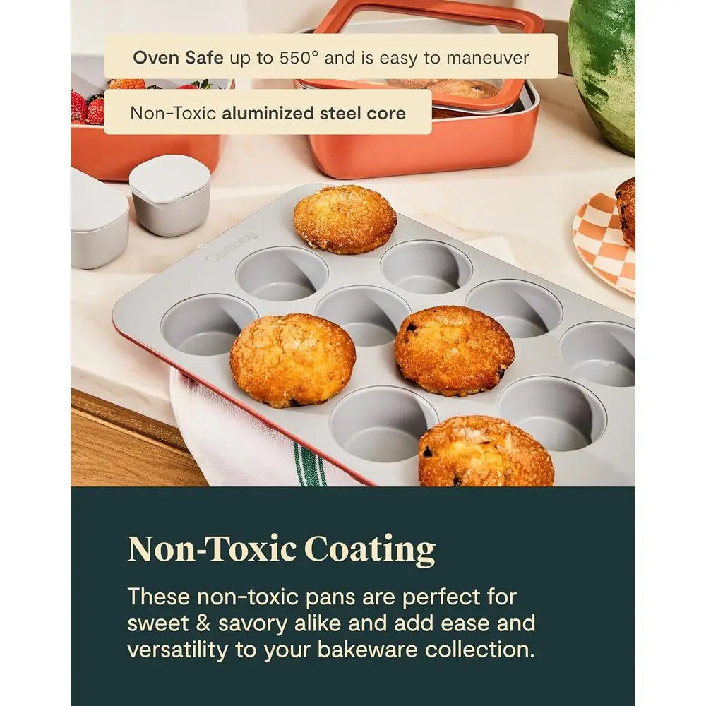 Ensemble de moules à muffins antiadhésifs en céramique – 12 et 2x6 tasses – Coffre-fort, sans PTFE/PFOA, acier aluminé, idéal pour la cuisson