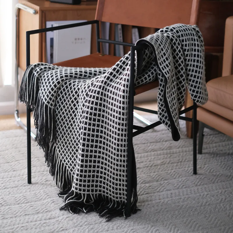 

New Waffle Knitted Nordic Style Simple Wool Blanket Light Luxury Sofa Decorative Blanket Minimalist Style Extended Bed End Towel