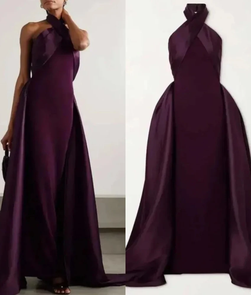 

Customized Delicate Jersey A-Line Evening Dress Temperament Halter Sleeveless Floor Length Bespoke Occasion Gowns Custom Size