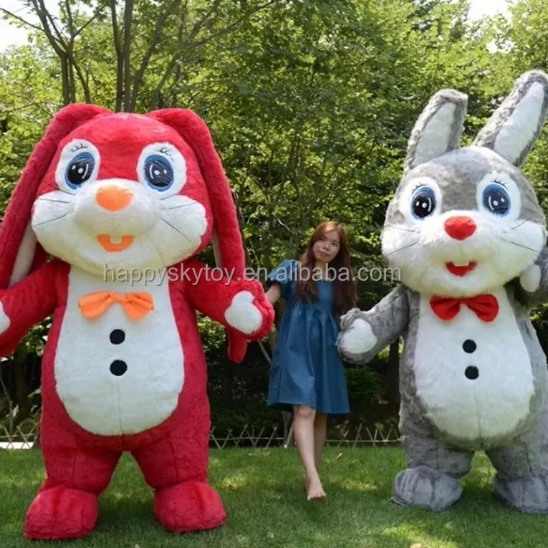 

Надувной костюм талисмана для коммерческой вечеринки, длина 2 м/2,6 м, уши молотка, красный кролик, нарисованный вручную, аниме, карнавал, животный стиль
