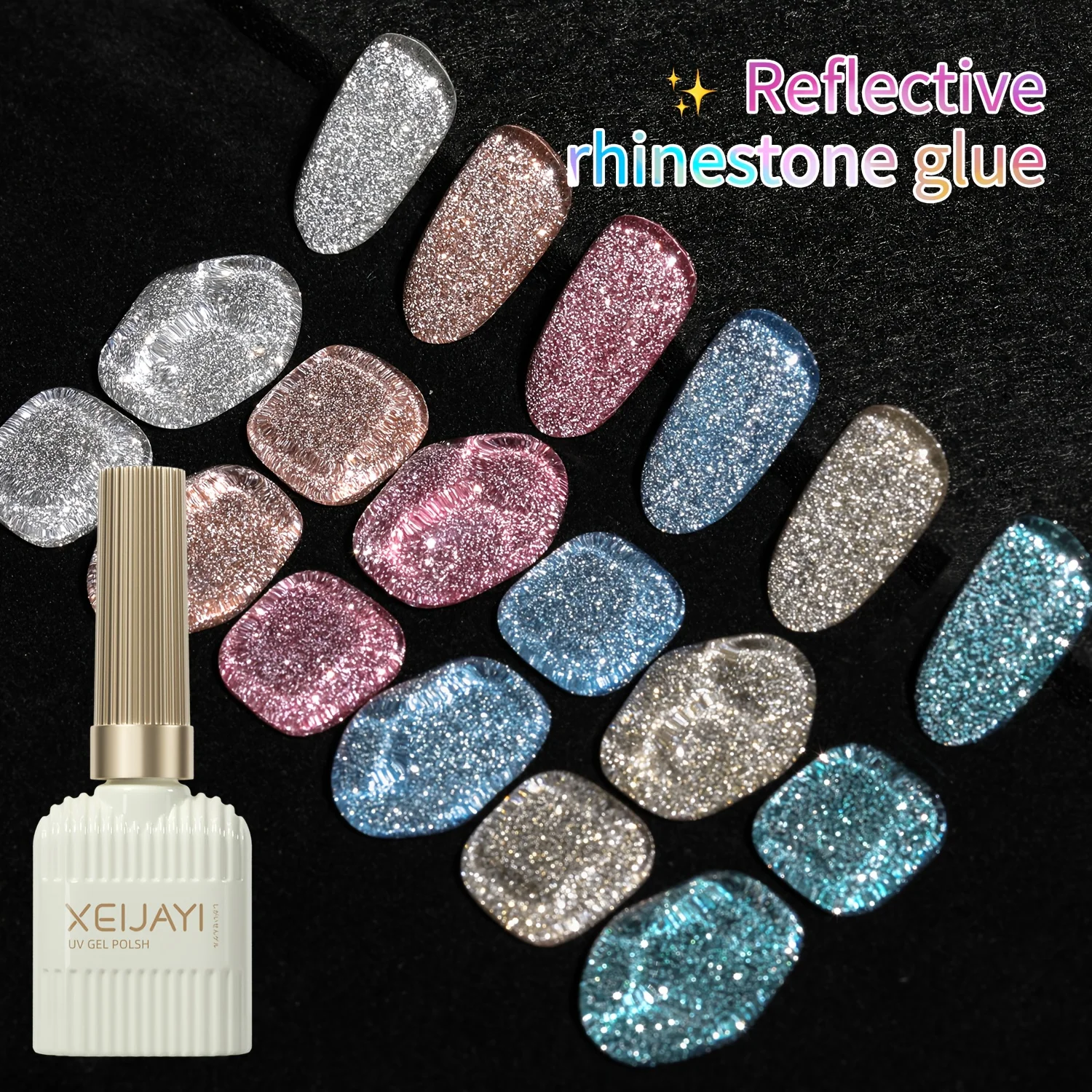 XEIJAYI 6pcs Nail Art Diamond Nail Design Conjunto de 6 cores 15ml Cola para unhas Soak Off UV LED Gel para unhas