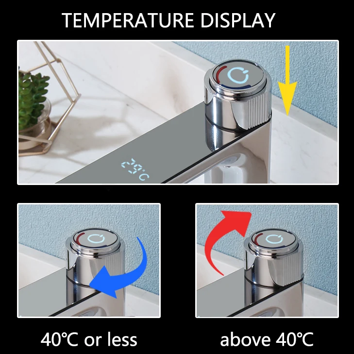 ZAPPO Digital Display Temperature Faucets Bathroom Basin Sink Faucet Water Generating LED Hot Cold Water Mixer Tap Chrome Finish