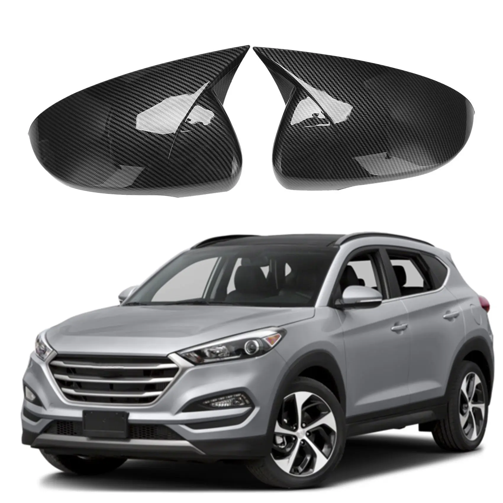 Car Carbon Fiber Ox Horn Rearview Side Glass Mirror Cover Trim Frame Side Mirror Caps for Hyundai Tucson 2015-2020