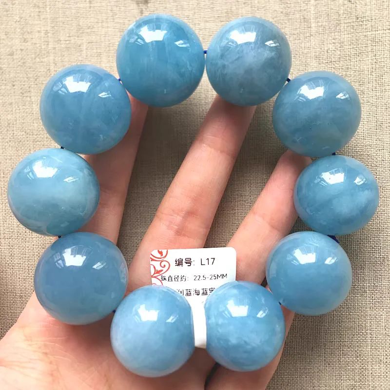 Natural Blue Aquamarine Clear Beads two Bracelets Women Men Brazil Stretch Blue Aquamarine Jewelry AAAAA