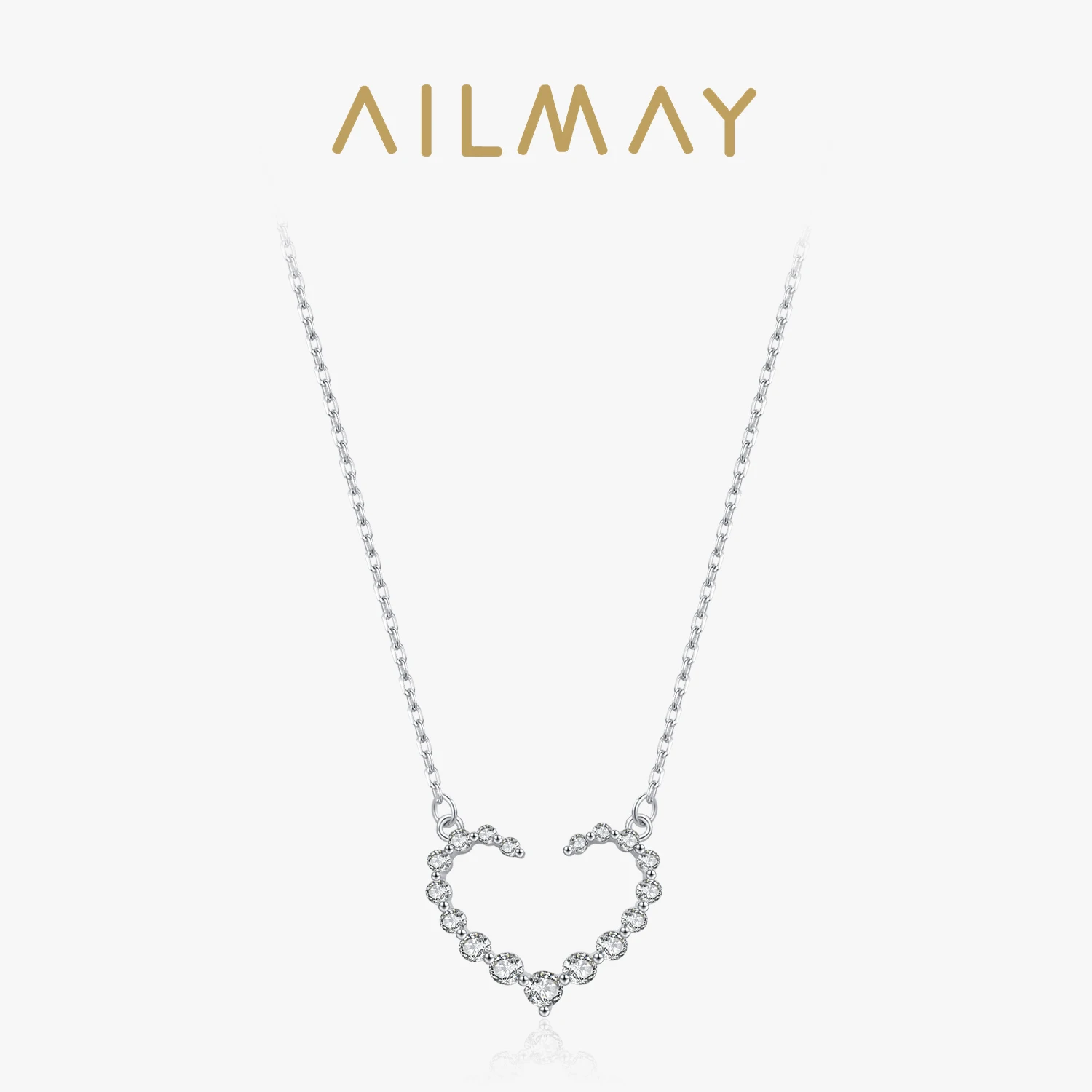 

Ailmay Real 925 Sterling Silver Romantic Heart Cubic Zirconia Pendant Necklace For Women Fine Jewelry Girl Christmas Gifts