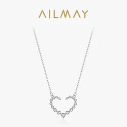 Ailmay Real 925 Sterling Silver Romantic Heart Cubic Zirconia Pendant Necklace For Women Fine Jewelry Girl Christmas Gifts