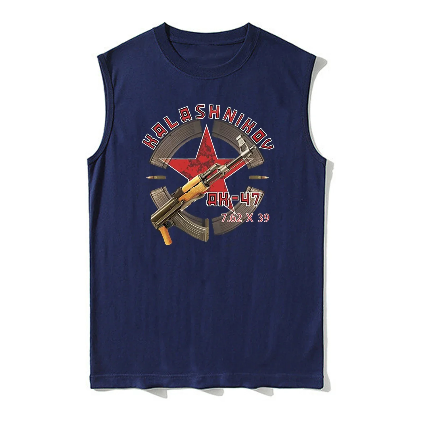 Retro 7.62 Caliber Kalashnikov AK-47 Assault Rifle Tank Top New 100% Cotton O-Neck Casual Mens Vests Sleeveless Tee Streetwear