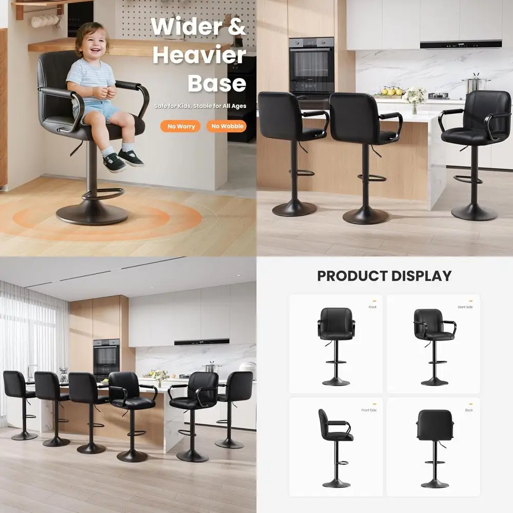 

Набор из 2 регулируемых барных стульев из искусственной кожи с спинками для кухонного острова или домашнего бара