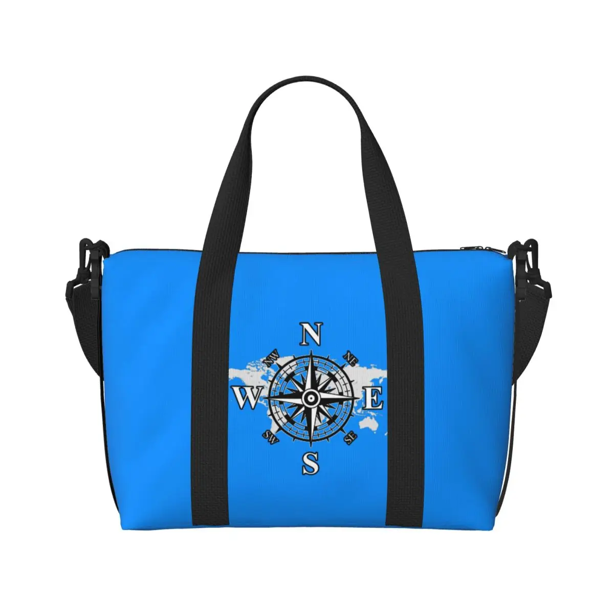 Custom Compass With World Map Tote Bag for Women Big Capacity Cardinal Points Of Earth Gym Beach Travel Bags