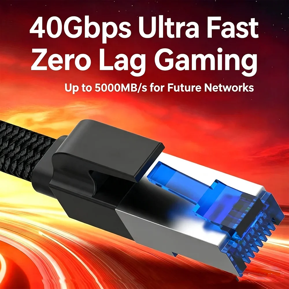 HANNUO CAT 8 Ethernet Cable High Speed Braided Cable 40Gbps 2000MHz Internet Network Lan Cord RJ45 for Router PC PS5 Modem Xbox