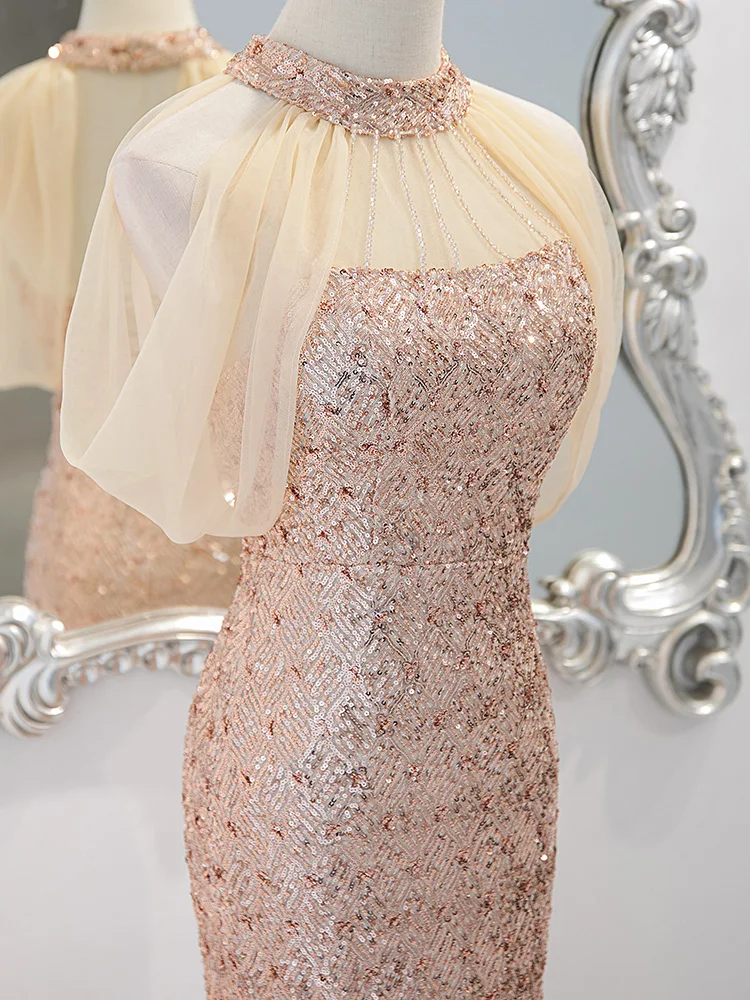 

Golden Evening Gown Women's Ele Tailored Ball Luxury Fi Tail Skirt Sequin mid Waist Long Dr for Important Ocns