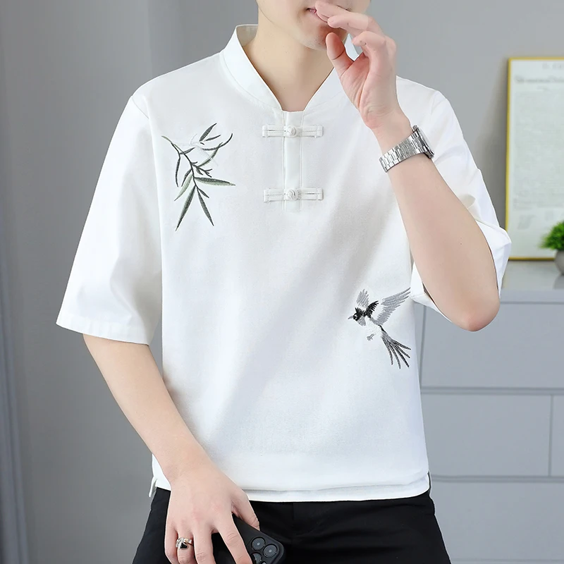 

2026 Summer New Style Men's Traditional Chinese Embroidery Loose Round-neck Short-sleeved T-shirt