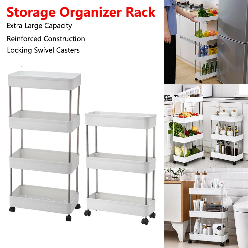 

Тонкая напольная тележка для хранения - узкая стойка-органайзер на колесиках для кухни, ванной комнаты, сверхмощная полка с полкой для хранения на колесах