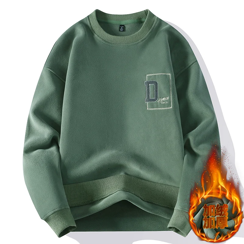 

Thiened Double-sided Orlon Fce Hoodie Long Sve Men's T-irt Warm Youth Casual Faion Winter New Sle round Ne Top