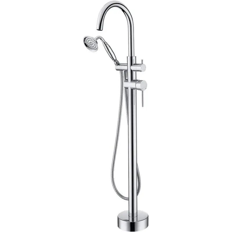 

Freestanding Tub Filler Faucet Chrome with Handheld Shower Floor-Mount Bath Accessory