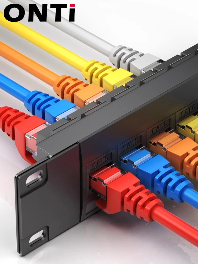 لوحة تصحيح Cat6 بمنفذ 24 منفذًا مع لوحة شبكة مثبتة على الرف بدون أدوات Keystone 1U مع ملصقات للكابلات المنظمة