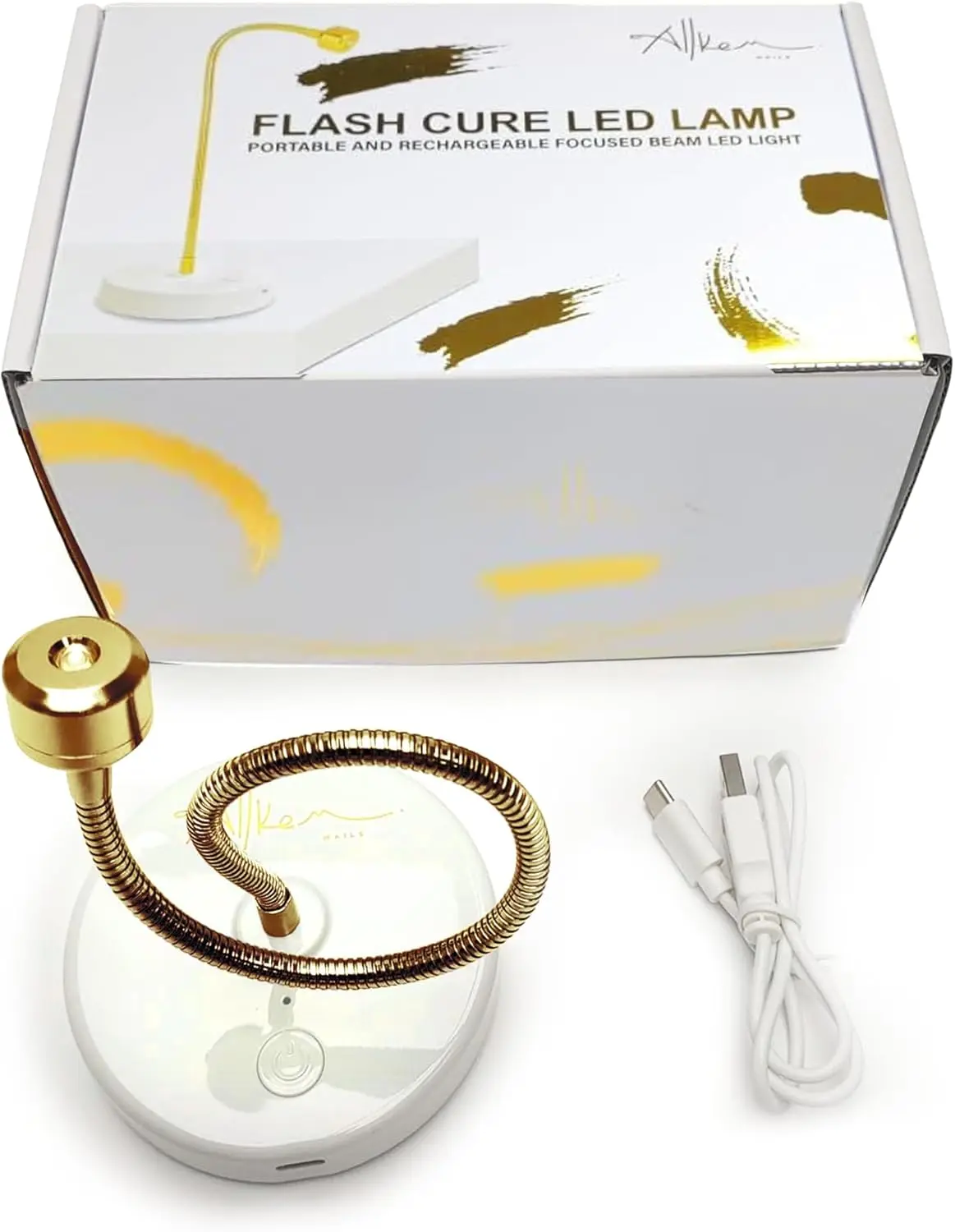 ضوء فلاش كور للأشعة فوق البنفسجية - مصباح أظافر LED معقوفة لتلميع الجل - لاسلكي، لاسلكي، قابل لإعادة الشحن (3 وات - ذهبي)
