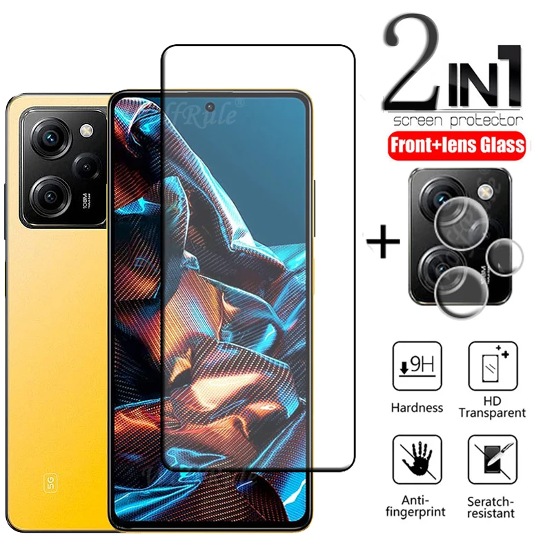 

2-in-1 For Poco X5 Pro 5G Glass For Xiaomi Poco X3 X4 X5 Pro Tempered Glass 9H Full Screen Protector For Poco X5 Pro Lens Glass