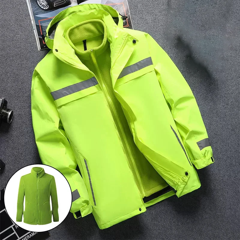 Chaqueta reflectante impermeable y cálida con forro polar desmontable 3 en 1 chaqueta de trabajo a prueba de viento de alta visibilidad para hombre para invierno L-7XL