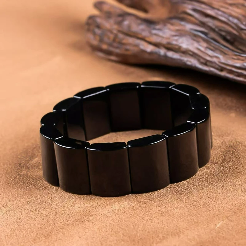 Natura Jadeite Black Combination Square Bracelet Men's Safe Sound Bracelet Fashion Simple Personalized Holiday Accessories Gift