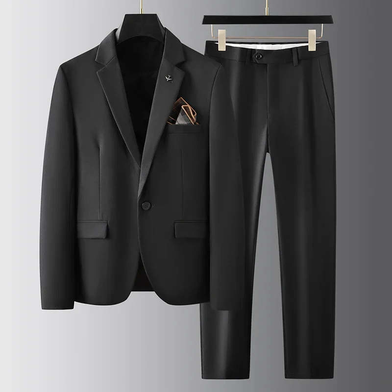 2024 New Suits for Men Fashion Airplane Brooch Men's Tuxedo 2 Piece Set （ Jacket + Pants ） Business Wedding Costume Homme 7XL