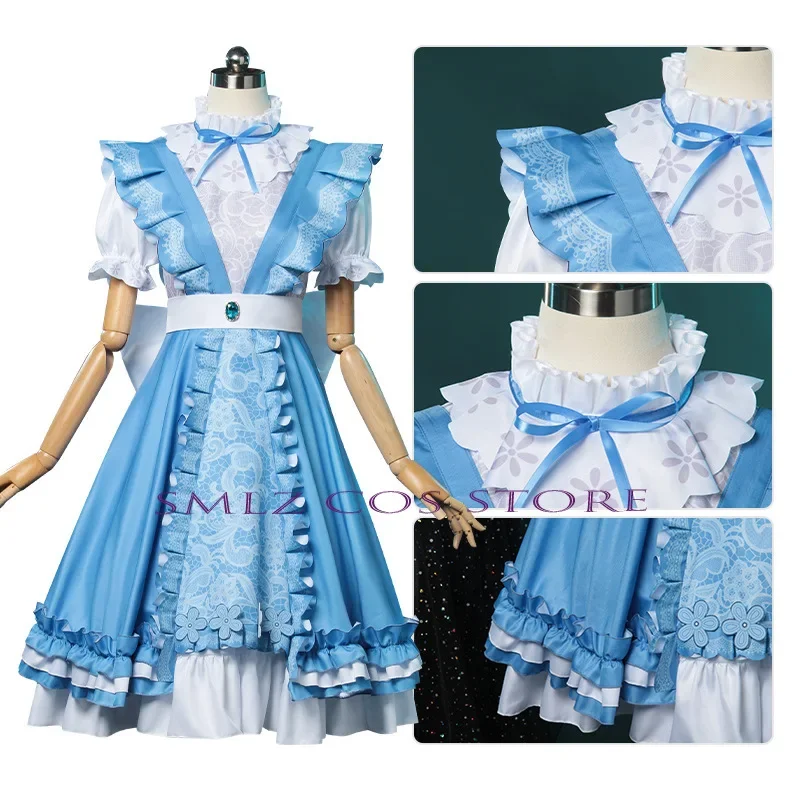 Alice.Deross Cosplay Game Anime Identity V Costumes Reporter Dream Alice Blue Dress Wig Set Party Maid Uniforms for Woman