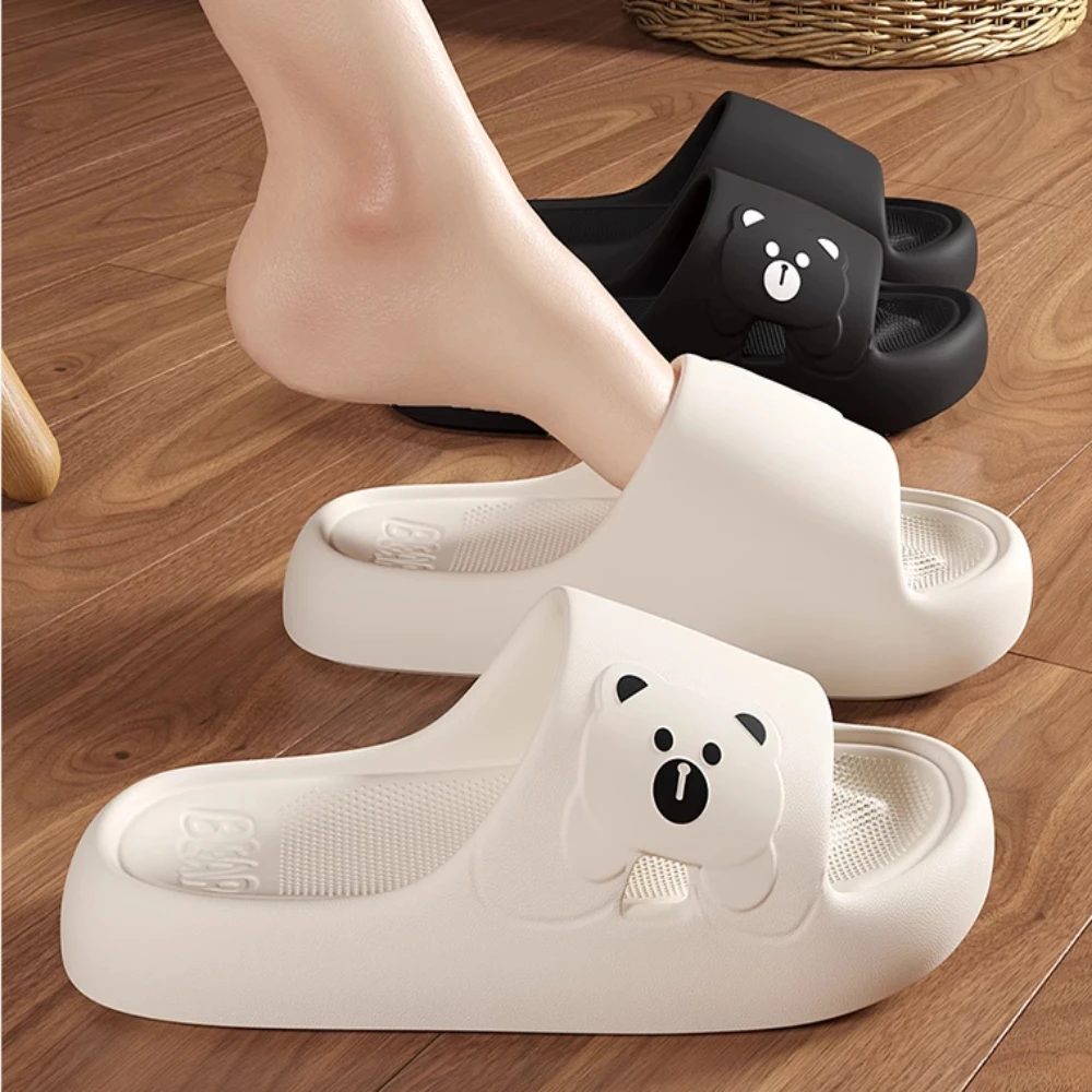 Cute Cartoon Bear Indoor Slippers for Women 2025 New Lightweight Soft Eva Slides Woman Comfort Home Bathroom Non Slip Slippers