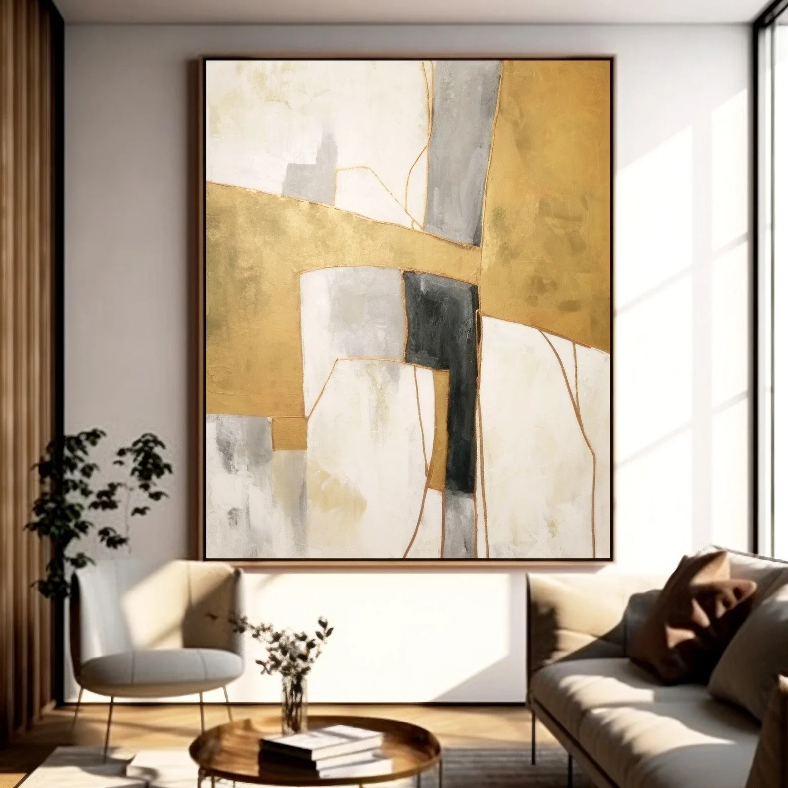 

Minimalist Gold & Grey Canvas Wall Art Large Fancy Abstract Painting On Canvas Hand-Painted Artwork Gold Beige Modern Aesthetic