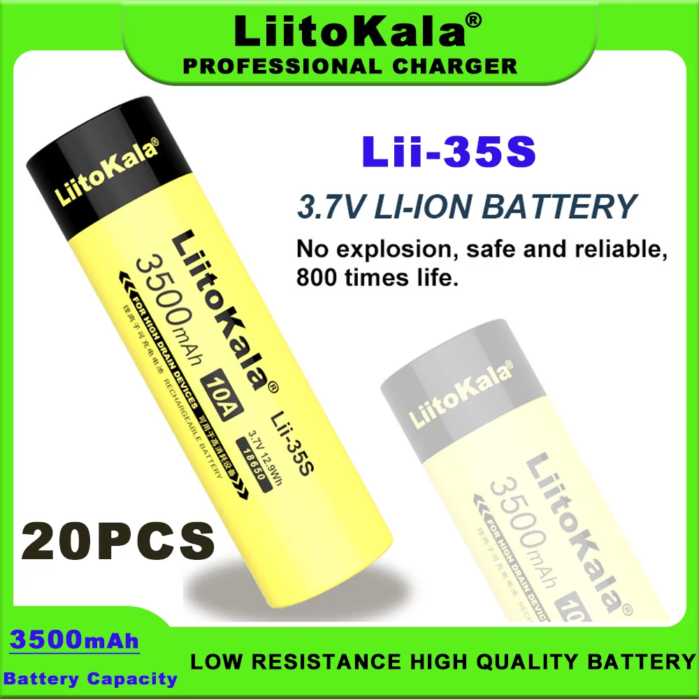 

20PCS LiitoKala Lii-35S 18650 3500mAh 3.7V Rechargeable Lithium Battery For Flashlight