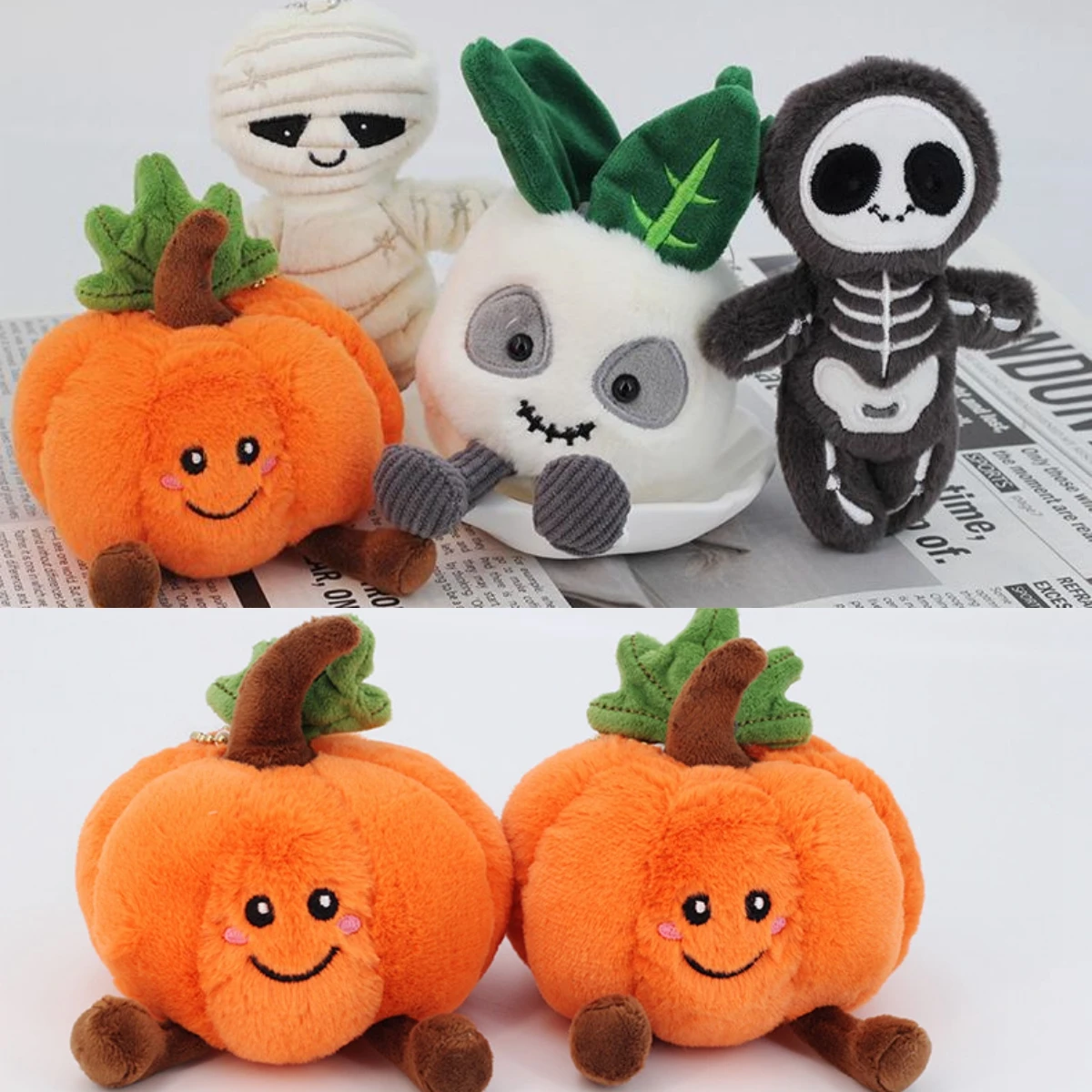 

Хэллоуин плюшевые игрушки милая тыква мумия скелет мягкие овощные куклы забавная мультяшная сумка кулон плюшевые брелки подарки для девочек