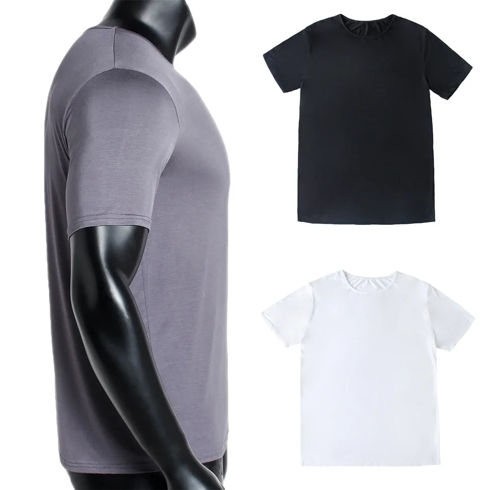 2024 New Men Summer Muslim Casual Modal Tight-Fitting Short Sleeve T-Shirt Loose Breathable Sportswear O-Neck Tees Solid Color