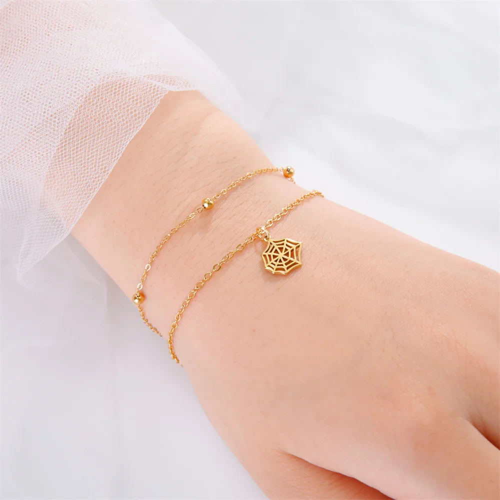 Eueban-ハロウィーンのスパイダーチャームブレスレット,マルチレイヤーチェーン,ステンレス鋼,Webバングル,パーティージュエリー,友達へのギフト,ファッション