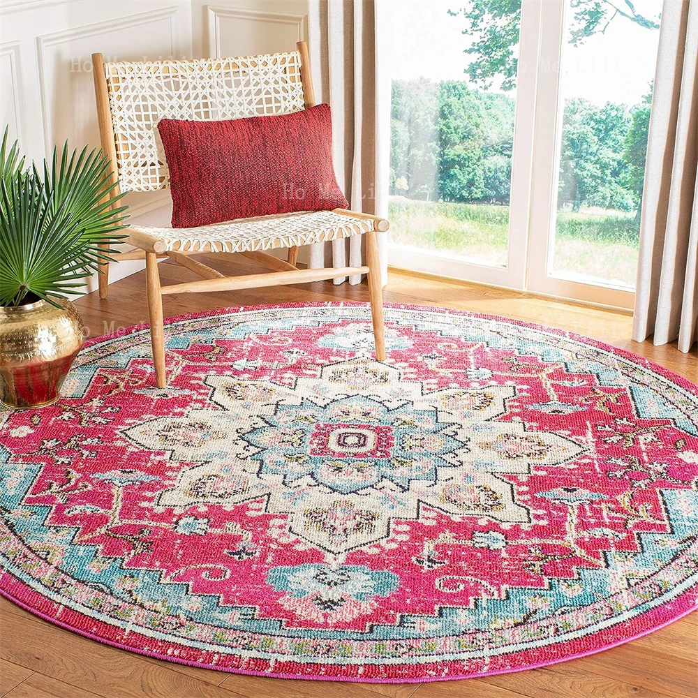 Madison Series Round Carpet Fuchsia And Blue Bohemian Chic Decorative Design Easy To Care For The Living Room Bedroom Etc