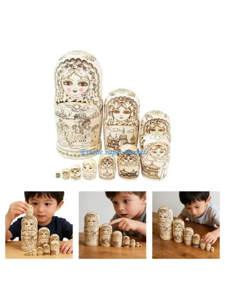 090b-手工芸品-ロシア人形-木製入れ子人形-スタッキングおもちゃ-文化芸術プロジェクト