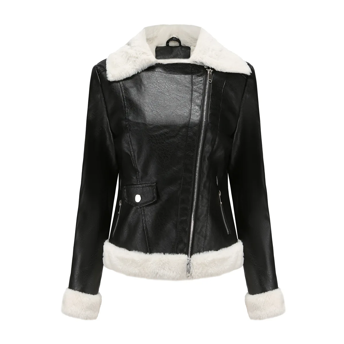 Women Winter Leather Jacket Plush Lining Warm Female Coats