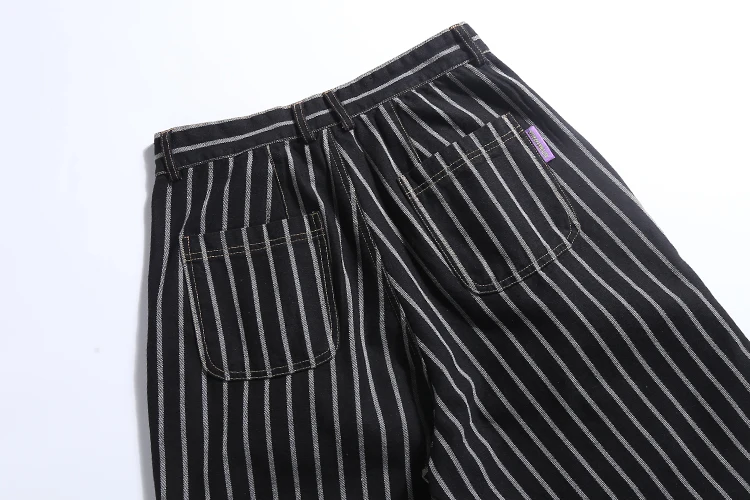 Men Japan Streetwear Chic Fashion Loose Casual Denim Stripe Ankle-length Wide Leg Harem Pant Male 100% Cotton Jeans Trousers