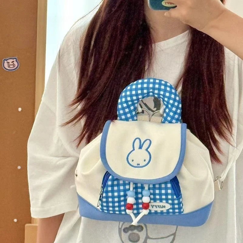 

New Kawaii Cute and Sweet Cartoon Mini Checkered Commuter Backpack High Beauty Korean Version Rabbit Backpack Girl Gift