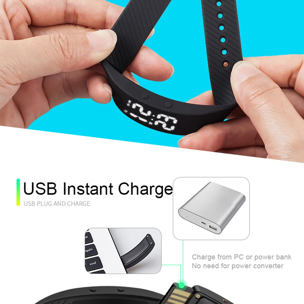 

Sports Activity Smart Watch LED Step Counter Fitness Silicone Bracelet Water Resistant Wristband Gifts
