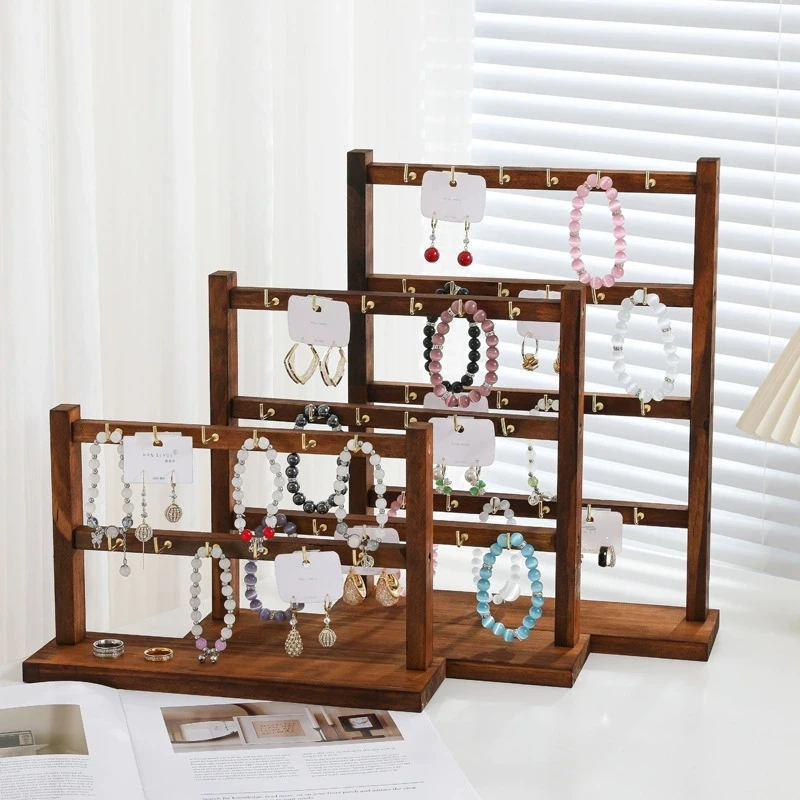 

Vintage Multilayer Jewelry Rack Wooden Earrings Bracelet Necklace Hairband Keychain Display Storage Stand Counter Showcase Props