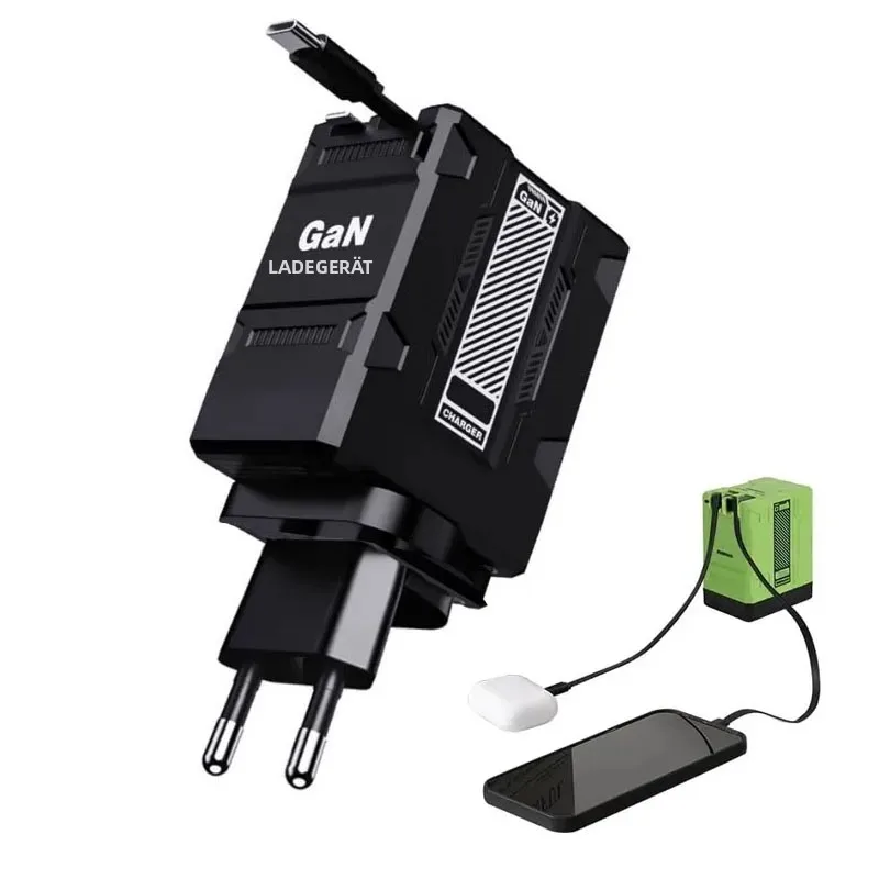 120 W schnelles Ladegerät, einziehbares Lightning-Typ-C-GaN-Ladegerät, Telefon-Ladegerät-Adapter für iPhone, Android, Samsung, Xiaomi, Tablet, Laptop