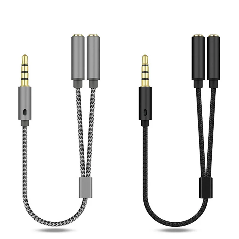 Braided 3.5mm Audio Splitter Cable 1 Male to 2 Female Stereo Y Jack Dual Earphone Sharing AUX Adapter Headphone Accessories