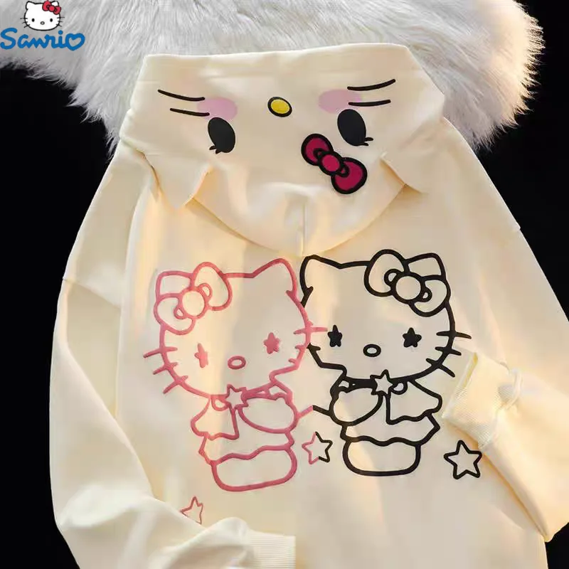 New Sanrio Kawaii Hello Kitty New Cute Cartoon Hoodie Sweater Women Autumn Winter Loose Student Cardigan Jacket Birthday Gift