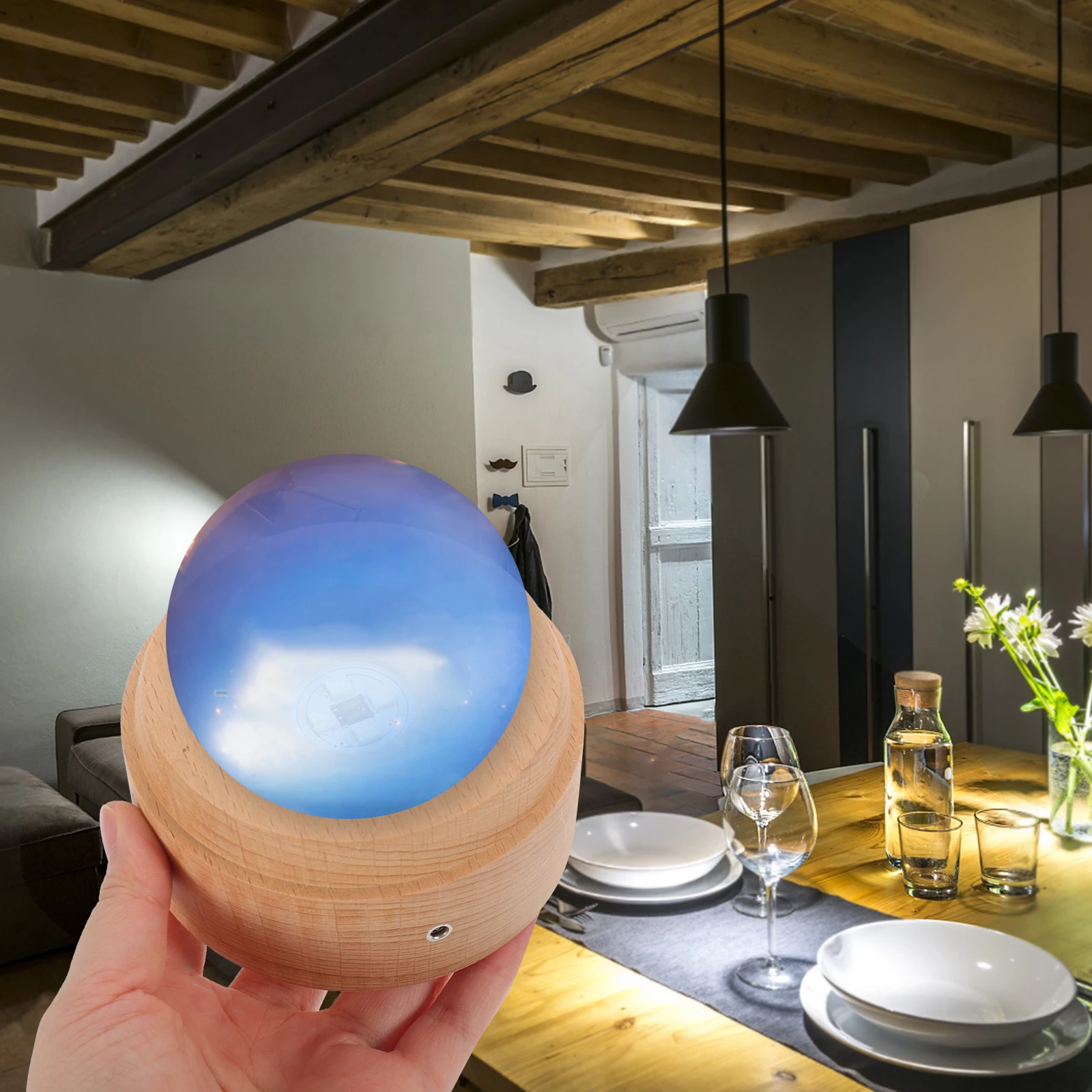 

USB Beech Wood Base for Crystal Ball Glass Art Display Stand LED Light Base Lamp Lighting Decor Premium Quality