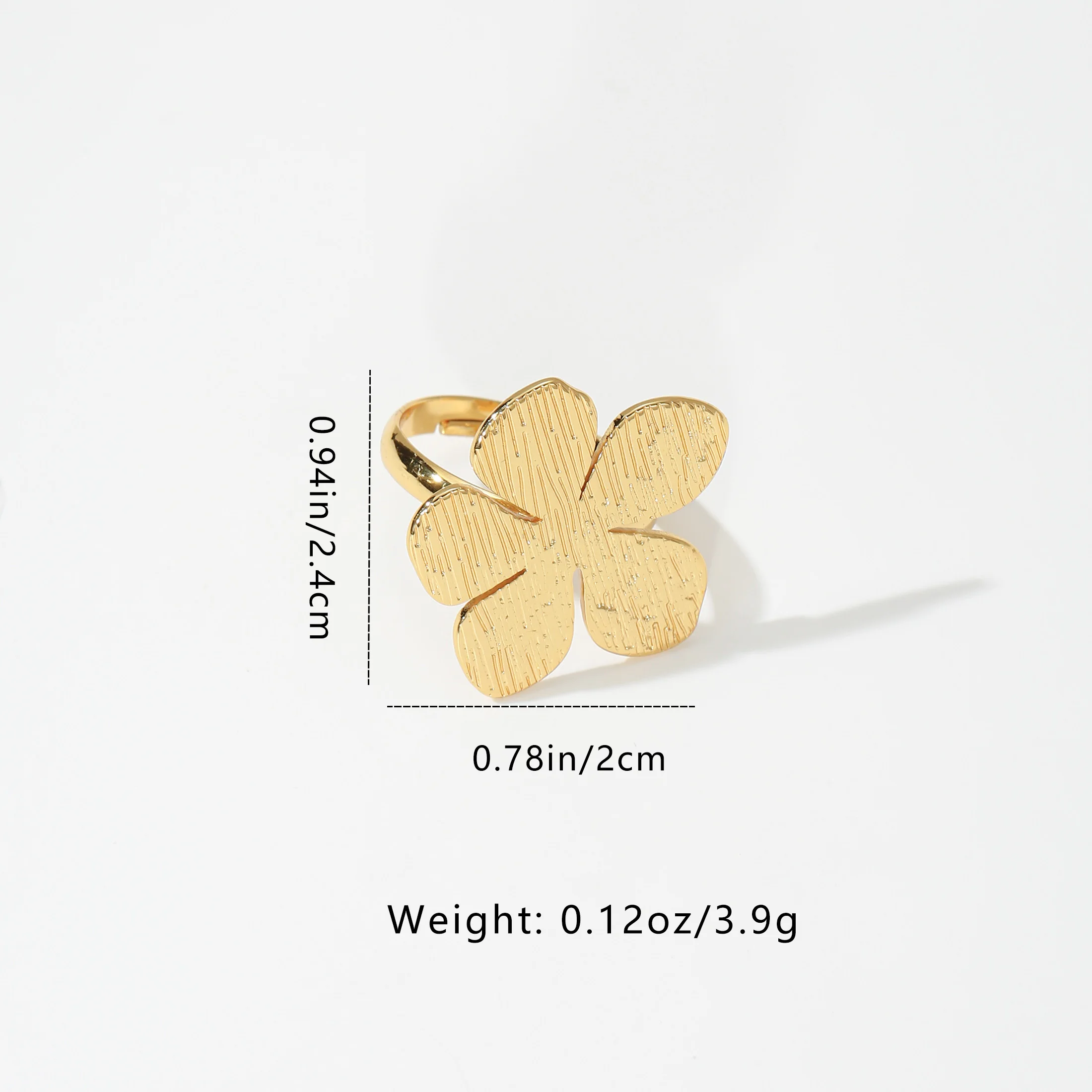 Golden Plated Brushed Flower Open Adjustable Ring for Women Elegant Statement Jewelry Gift