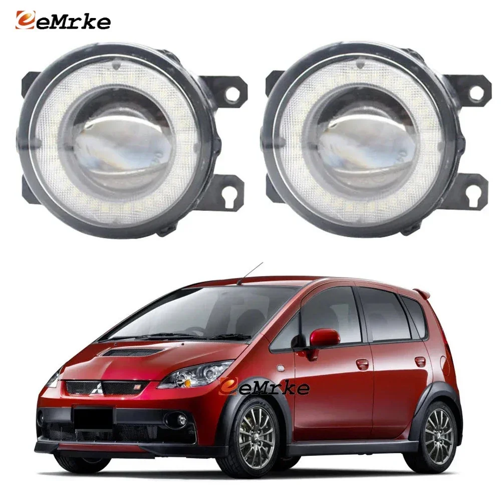 2 Pieces Car LED Lens Fog Lights Assembly Angel Eye DRL Daytime Runinng Light Lamp for Mitsubishi Colt Ralliart (Z30) 2006-2010