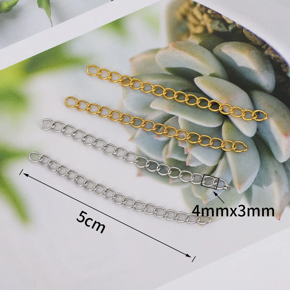 50pcs Stainless Steel Extension Chain for Bracelet Necklace DIY Jelwelry Making Gold Color 5cm Welded Extender Tail Chains