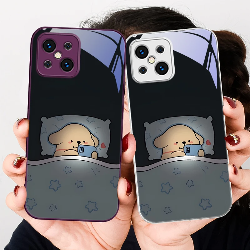 

Staying Up Late Dog Male For Find X5 X3 Lite Reno 6 4Z 5G OPPO A72 79 73 58 A54S OnePlus Nord N200 Tempered Glass Phone Case