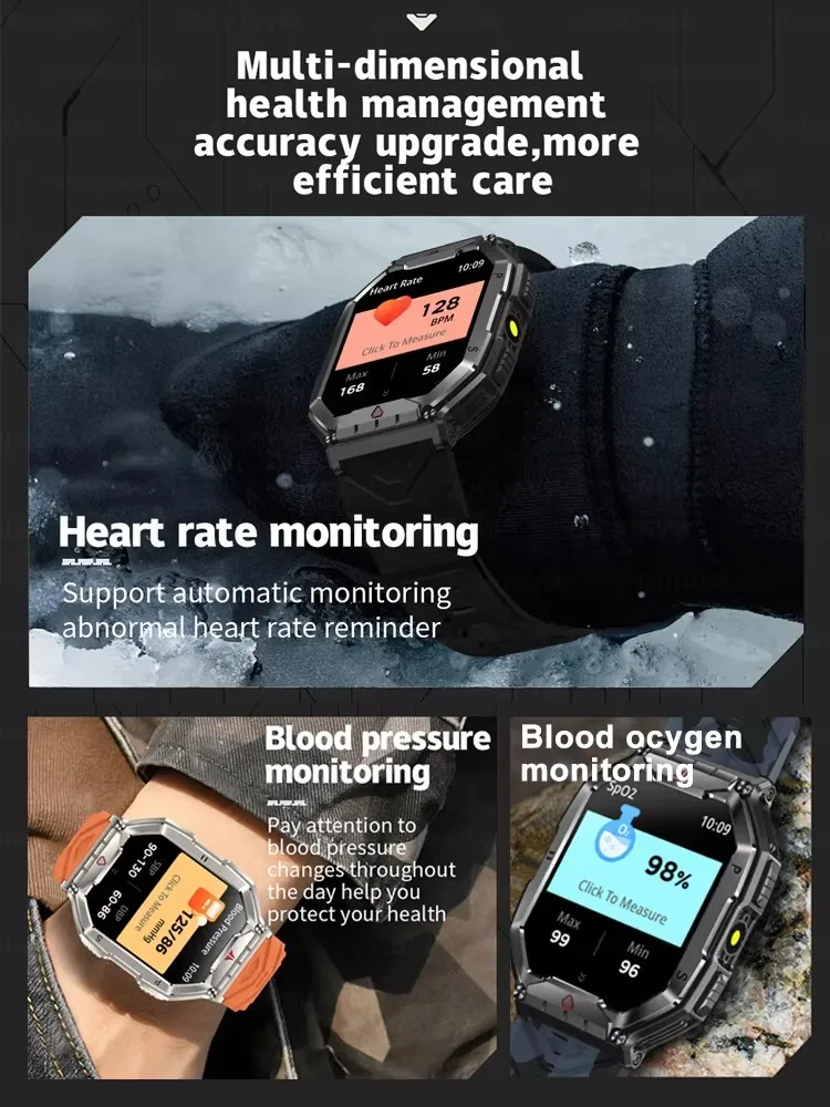 2025 New Military Smart Watch Men IP68 Waterproof Outdoor Sports 24H Heart Rate 2.10-inch Fitness Tracker Smartwatche